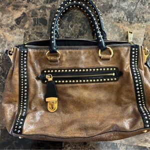 Prada crackle leather studded two way bag